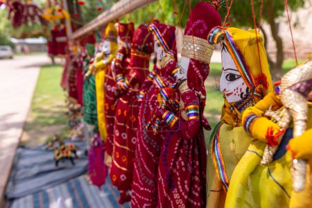 Photo for Indian colorful Rajasthani handmade Puppets and Crafts products at Jodhpur. - Royalty Free Image