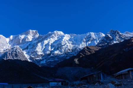 Photo for Himalaya, Panoramic view of Himalayan mountain covered with snow. Himalaya mountain landscape in winter at Kedarnath valley - Royalty Free Image