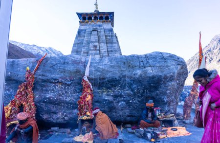 Photo for Kedarnath, Uttarakhand, India - October 14, 2022: Baba kedarnath temple. Kedarnath temple is one of the lord shiva jyotirlinga and sacred place - Royalty Free Image