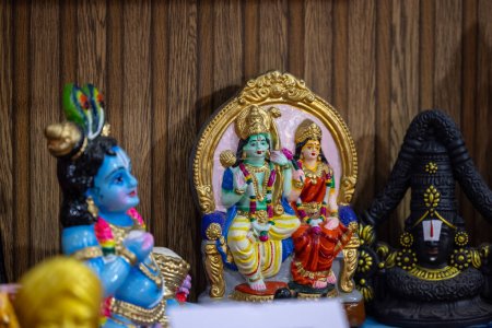 Photo for Hindu god ram statue made with clay on display. Selective focus - Royalty Free Image