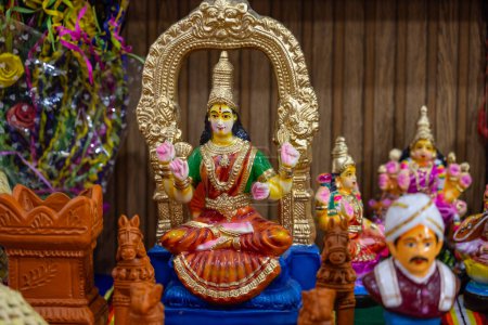 Goddess Laxmi idol made with fiber. Selective focus