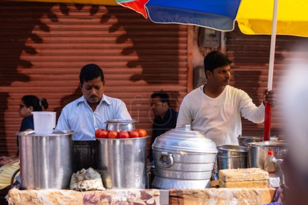 Photo for Varanasi, Uttar Pradesh, India - March 05 2023: Portrait of indian male street hawker selling their products on the streets of varanasi. - Royalty Free Image