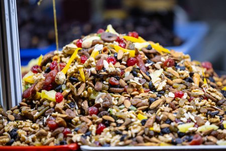 Photo for Delicious dryfruits fruits for sale on display at trade fair. - Royalty Free Image