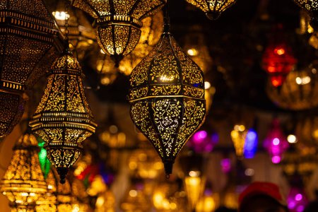 Photo for Turkey. Market With Many Traditional Colorful Handmade Turkish Lamps And Lanterns. Lanterns Hanging In Shop For Sale. Popular Souvenirs From Turkey. - Royalty Free Image