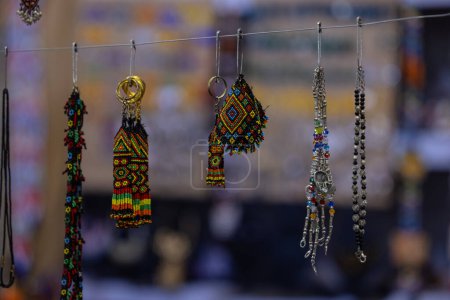 Photo for Interior decoration, Handmade colorful decorative chains hanging for decoration display at shop. - Royalty Free Image