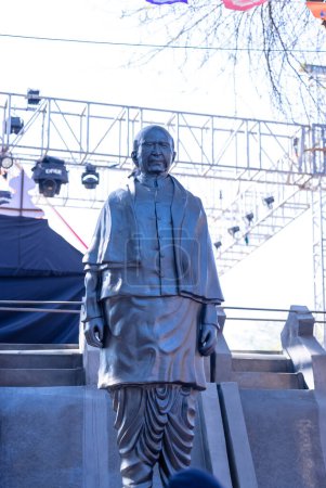Photo for Faridabad, Haryana, India - February 17 2024: Statue of Unity, Statue of sardar vallabhbhai patel installed at surajkund crafts fair to attract tourists. - Royalty Free Image
