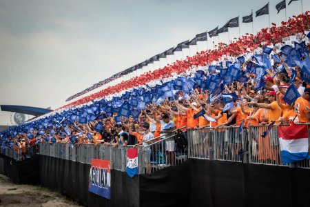 Photo for Zandvoort, Holland. 1-4 September 2022. F1 World Championship, Dutch Grand Prix. Race day. Dutch supporters on the tribunes. - Royalty Free Image