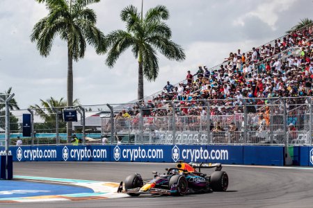 Foto de MIAMI, FLORIDA, EE.UU. 04-07 Mayo, 2023: Campeonato Mundial de Fórmula 1. Gran Premio de F1 de Miami. Max Verstappen, Red Bull, ganador de la carrera. - Imagen libre de derechos