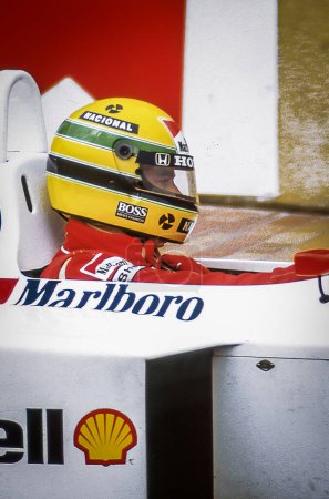 Foto de Monte Carlo, Mónaco. 15 de mayo de 1988. Gran Premio de Mónaco. Campeonato del Mundo de F1 1988. # 12 Ayrton Senna, brasileño, en su Honda Mclaren. - Imagen libre de derechos