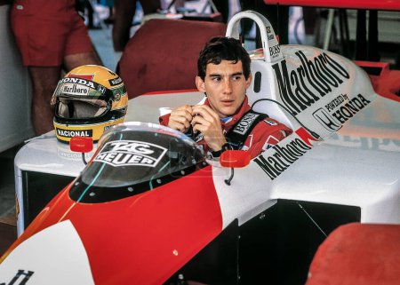 Foto de Imola, Italia. 01 de mayo 1988. Gran Premio de San Marino. Campeonato del Mundo de F1 1988. # 12 Ayrton Senna, brasileño, en su Honda Mclaren. - Imagen libre de derechos