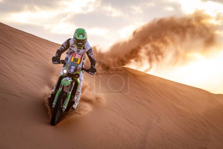 Photo for Yanbu, Saudi Arabia. 05-19 Jenuary 2024. 46 Rally Dakar. #98, Mason Klein, Kove 450 Rally EX, Klein Off-Road Racing Team, in the dunes. - Royalty Free Image
