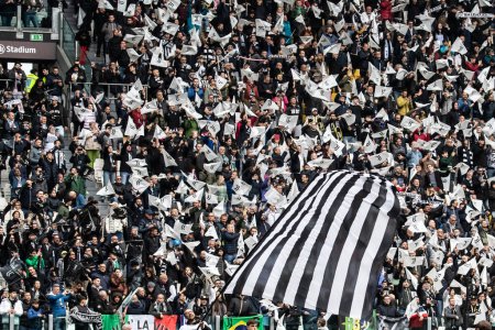 Photo for Turin, Italy. 27 April 2024. Italian Serie A Football Championship. Juventus FC vs AC Milan. Supporters Juventus. - Royalty Free Image