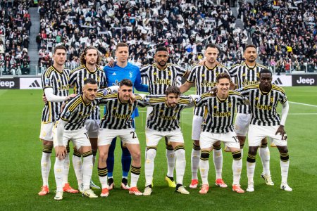 Photo for Turin, Italy. 27 April 2024. Italian Serie A Football Championship. Juventus FC vs AC Milan. Juventus team picture at the begin of the match. - Royalty Free Image