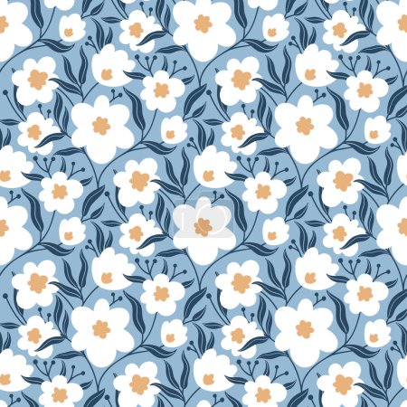 Ilustración de Patrón sin costuras con flores de primavera dibujadas a mano. Fondo de vector sin costura para tela, textil, ropa, embalaje - Imagen libre de derechos
