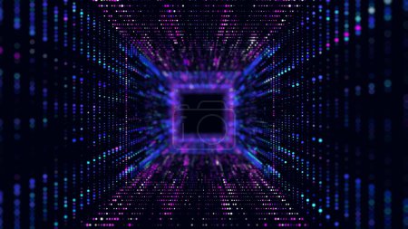 Photo for Technology wireframe square tunnel on dark background. Futuristic 3D wormhole grid. Digital dynamic wave. 3d rendering. - Royalty Free Image