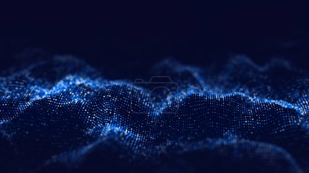 Photo for Dynamic blue wave of particles. Abstract futuristic background. Big data visualization. 3D rendering. - Royalty Free Image
