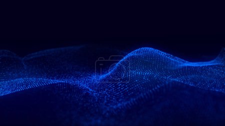 Photo for Dynamic blue wave of particles. Abstract futuristic background. Big data visualization. 3D rendering. - Royalty Free Image