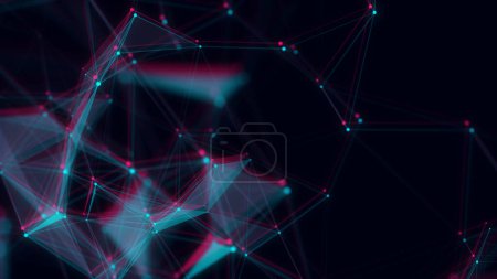 Photo for Blue glitch network connection structure. Digital background with dots and lines. Big data visualization. 3D rendering. - Royalty Free Image