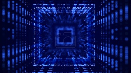 Photo for Technology wireframe square tunnel on blue background. Futuristic 3D wormhole grid. Big data visualization. 3D rendering. - Royalty Free Image