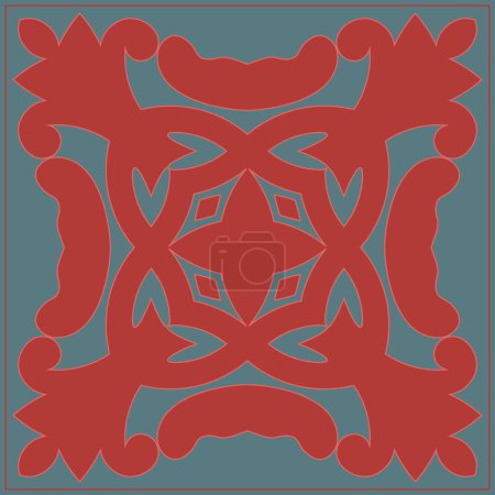 Illustration for Decorative square pattern. Oriental vintage square motif. The ornament of ethnic style. Asian decor for pillow, textile,scarf, carpet, tile, and print design. Workpiece for your design. - Royalty Free Image