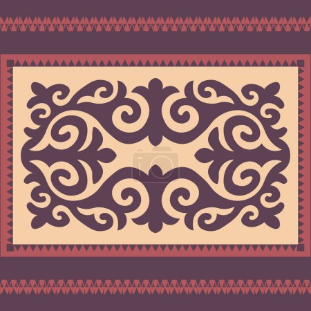 Illustration for Template for your design. Ornamental elements and motifs of Kazakh, Kyrgyz, Uzbek, national Asian decor for packaging, boxes, banner and print design. Vector. Carpet. Nomad style. - Royalty Free Image