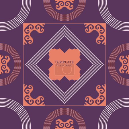 Illustration for Template for your design. Ornamental elements and motifs of Kazakh, Kyrgyz, Uzbek, national Asian decor for packaging, boxes, banner and print design. Vector. Nomad style. - Royalty Free Image