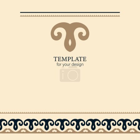 Illustration for Template for your design. Ornamental elements and motifs of Kazakh, Kyrgyz, Uzbek, national Asian decor for packaging, boxes, banner and print design. Nomad style. Vector. - Royalty Free Image