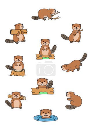 Cute beavers vector illustration