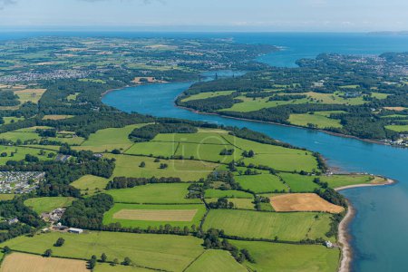 Aerial helicopter views of the Menai Straights North Wales