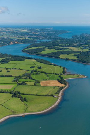 Aerial helicopter views of the Menai Straights North Wales