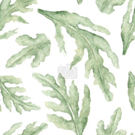 Tender Green Seamless Watercolor Pattern of Poppy Leaves. Hand-Drawn Botanical Illustration  for Wallpaper, Banner, Textile, Postcard or Wrapping Paper