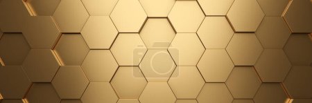 Photo for Gold metallic honeycomb and hexagon background pattern. 3d rendering - Royalty Free Image
