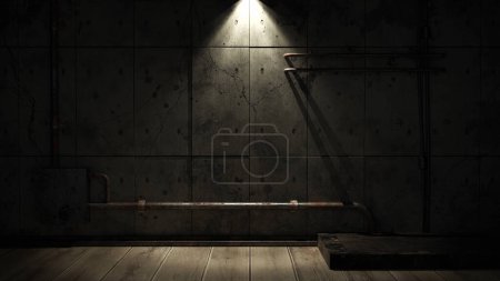 Dark room with metal background. 3d rendering