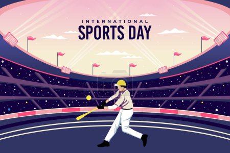 Téléchargez les illustrations : Baseball Sports Contexte vecteur. Journée internationale du sport Illustration. Conception graphique pour la décoration de certificats-cadeaux, bannières et dépliants - en licence libre de droit