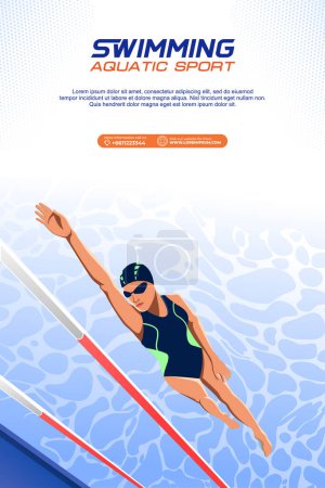 Téléchargez les illustrations : Natation Sport Illustration Vector. Arrière-plan de natation pour bannière, affiche et modèle de flyer - en licence libre de droit