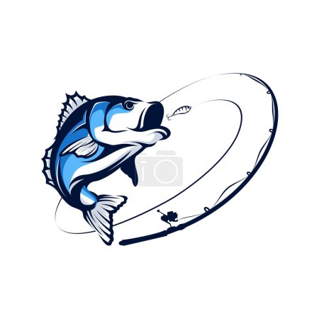 Téléchargez les illustrations : Modèle de logo de tournoi de pêche basse vecteur. Basse poisson saut Illustration Logo vecteur de conception - en licence libre de droit