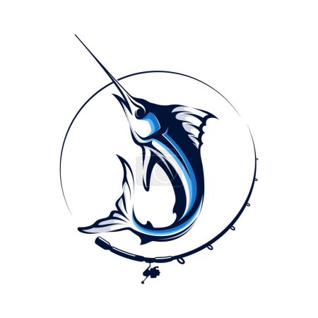 Téléchargez les illustrations : Modèle de logo de tournoi de pêche Marlin vecteur. Marlin Fish Jumping Illustration Logo vecteur de conception - en licence libre de droit