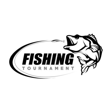 Modèle de logo de tournoi de pêche vecteur. Illustration de saut de poisson vecteur de conception de logo