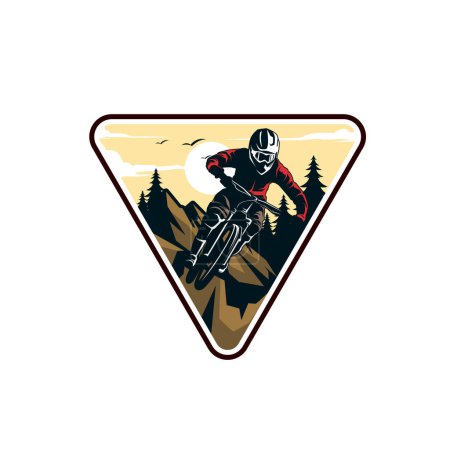 Mountain bike logo design. Extreme downhill biker vintage logo illustration vector template