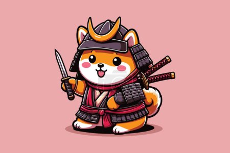 Photo for Cute Shiba Inu Red Samurai with Swords - Royalty Free Image