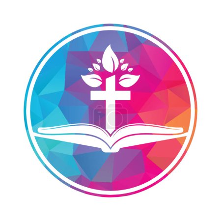 Téléchargez les illustrations : Logo Bible Cross Tree Design. Modèle vectoriel de croix d'arbre d'église chrétienne. - en licence libre de droit