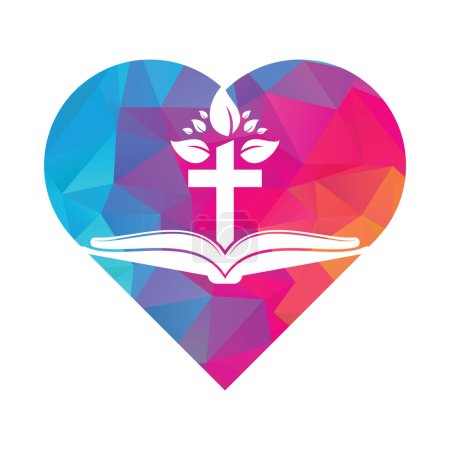 Illustration for Bible Cross Tree Logo Design. Christian Church Tree Cross Vector Template Design. - Royalty Free Image
