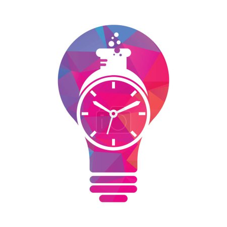Illustration for Time lab bulb shape concept logo vector design. Clock lab logo icon vector design. - Royalty Free Image