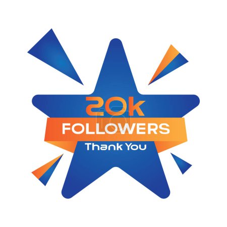 Illustration for 20k followers vector logo design icon vector. Thanks for 20k followers. - Royalty Free Image