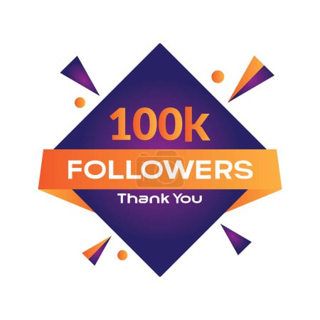 Gracias 100k seguidores plantilla de diseño. Gracias 1000k seguidores celebración plantilla diseño vector.
