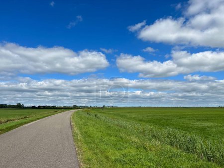 Téléchargez les photos : Road through farmland around Akmarijp in Friesland the Netherlands - en image libre de droit