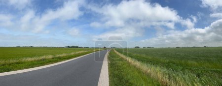 Téléchargez les photos : Panorama depuis une route à travers les terres agricoles autour de Tzum en Frise aux Pays-Bas - en image libre de droit