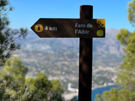 Photo for Hiking path sign at Alt del Governador at Parque Natural Serra Gelada around Albir in Spain - Royalty Free Image