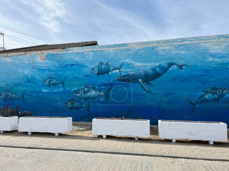 Wandkunst im Hafen Sancti Petri in Andalusien Spanien