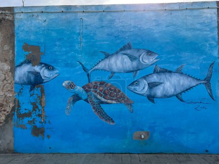 Wandkunst im Hafen Sancti Petri in Andalusien Spanien